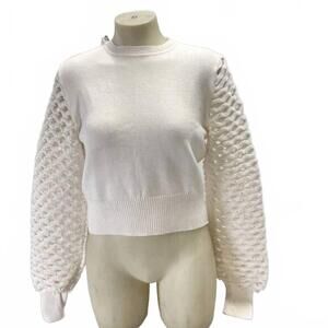 NEW MARIA PAVAN women’s sequin braided long sleeve soft sweater in white